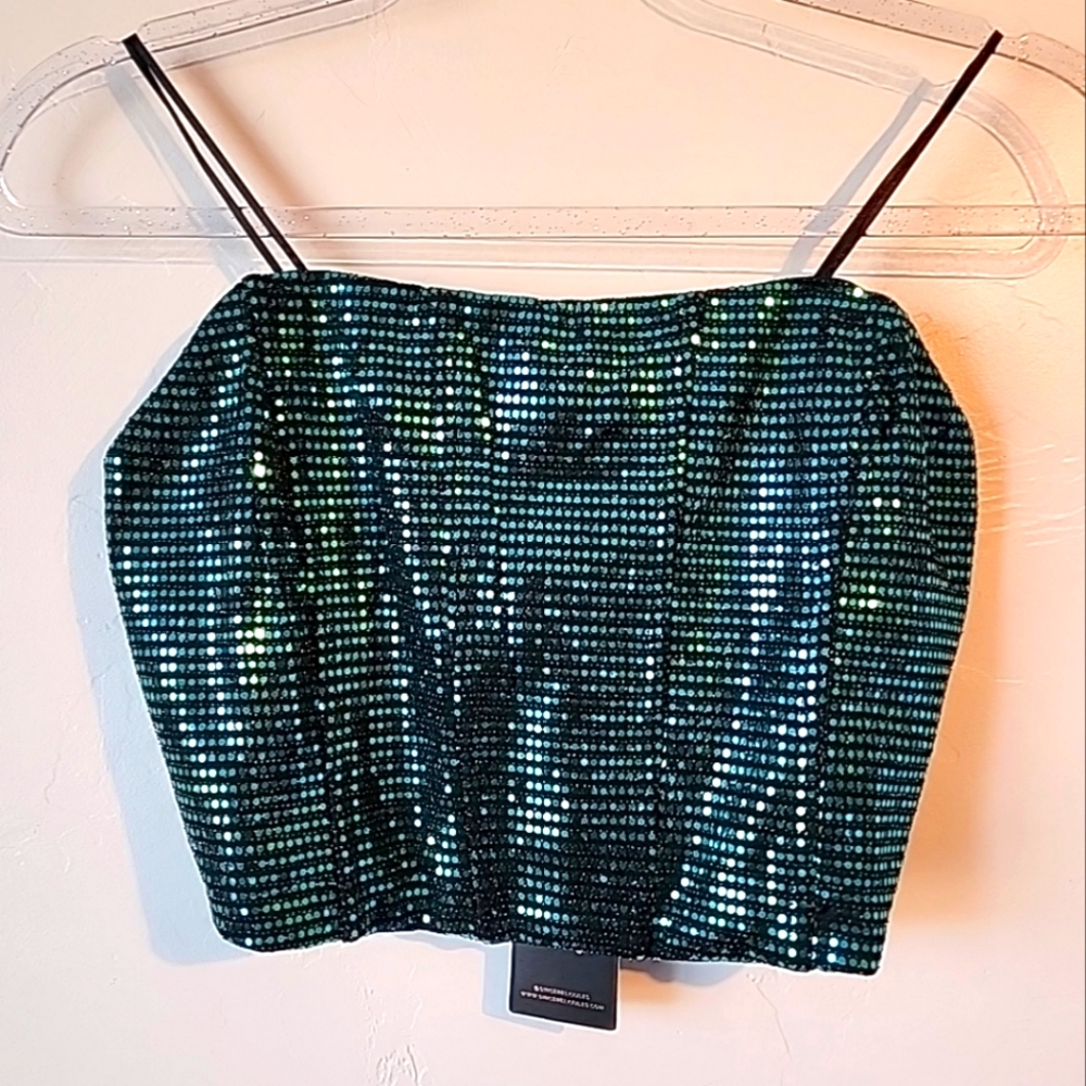 strapless Corset tube top crop top Bandeau size M Sexy sequined NEW